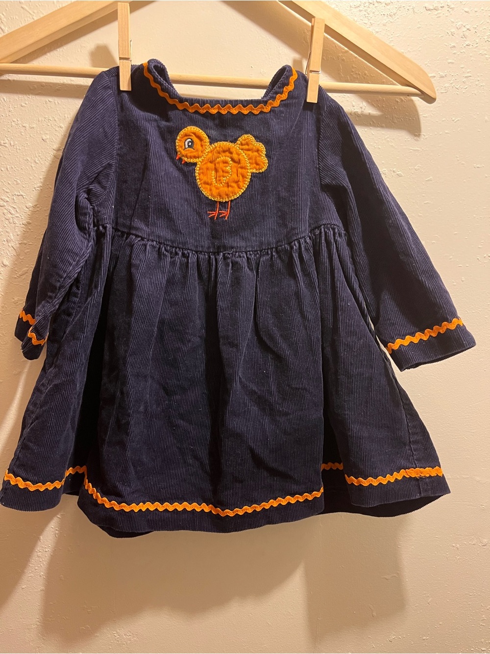Basic Editions Vintage Navy Blue Corduroy Long Sleeve Turkey Dress Size 18mo